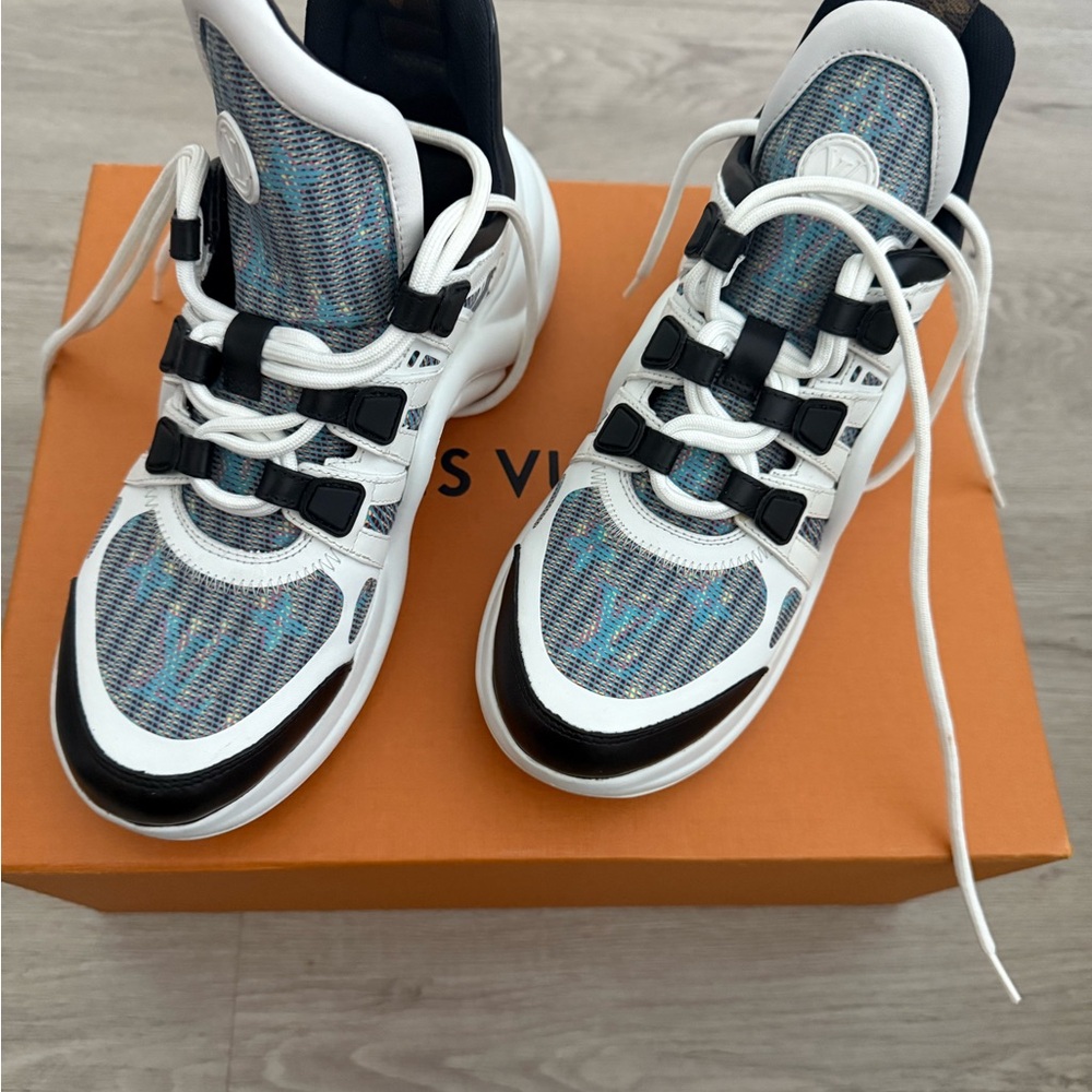 Louis Vuitton White and Blue Sneakers